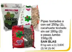 Supeco SAN BLAS Pipas tostadas o con sal cacahuete tostado sin sal oferta
