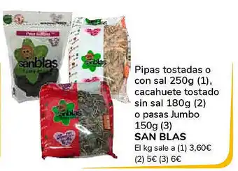 Supeco SAN BLAS Pipas tostadas o con sal cacahuete tostado sin sal oferta