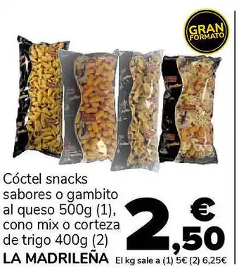 Supeco LA MADRILEÑA Cóctel snacks sabores o gambito al queso oferta