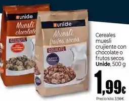 Unide Supermercados Unide - cereales muesli crujiente con chocolate o frutos secos oferta