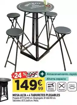 Centrakor Mesa alta + 4 taburetes plegables oferta