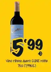Cash Fresh Cune - vino ribera duero roble oferta