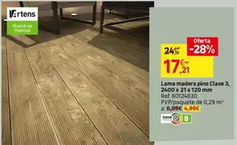Leroy Merlin Home - lama madera pino clase 3, 240 x 21 x 120 mm oferta