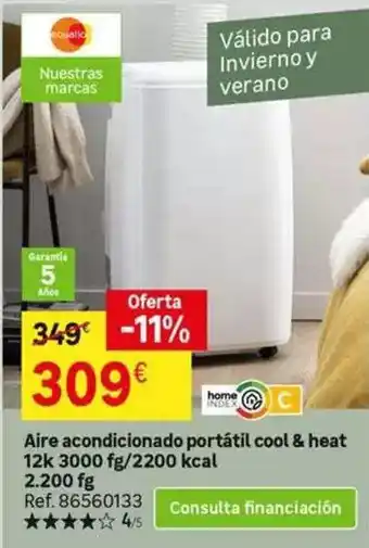 Leroy Merlin Aire - acondicionado portátil cool & heat 12k 3000 fg/ 2200 kcal oferta