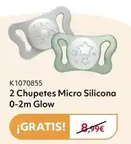 Prénatal Chicco - 2 chupetes micro silicona 0-2m glow oferta