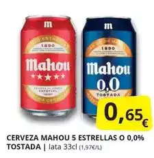 Supermercados MAS Mahou - cerveza 5 estrellas o 0,0% tostada oferta