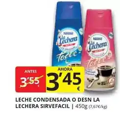 Supermercados MAS Nestlé - leche condensada o desn la lechera sirvefacil oferta