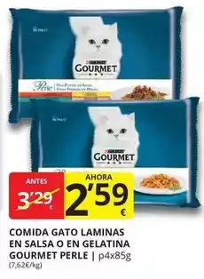 Supermercados MAS Purina - gourmet perle comida gato laminas en salsa o en gelatina oferta