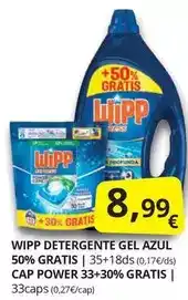 Supermercados MAS Wipp - detergente gel azul 50% gratis oferta