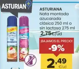 Autoservicios Familia Central lechera asturiana - nata montada azucarada clasica 250 ml o sin lactosa 275 ml oferta
