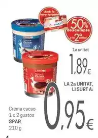 Valvi Supermercats Spar - crema cacao 1 o 2 gustos oferta