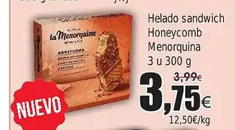 FROIZ Helado sandwich Honeycomb Menorquina oferta
