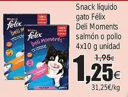 FROIZ Snack líquido gato Félix Deli Moments salmón o pollo oferta