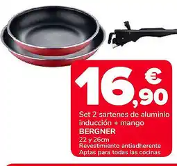 Supeco BERGNER Set 2 sartenes de aluminio inducción + mango oferta