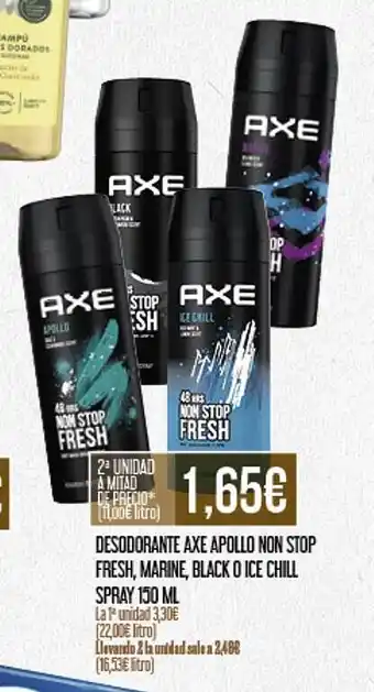 Claudio Desodorante axe apollo non stop fresh, marine, black o ice chill spray oferta