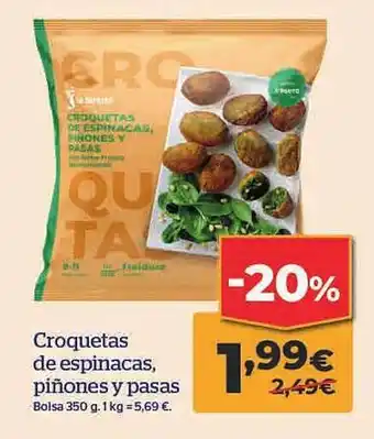 La Sirena Croquetas de espinacas, piñones y pasas oferta