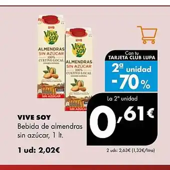 Supermercados Lupa VIVE SOY Bebida de almendras oferta