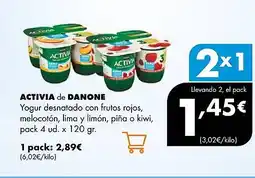Supermercados Lupa ACTIVIA DE DANONE Yogur desnatado con frutos rojos, melocotón, lima y limón, piña o kiwi oferta