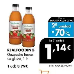 Supermercados Lupa REALFOODING Gazpacho fresco sin gluten oferta