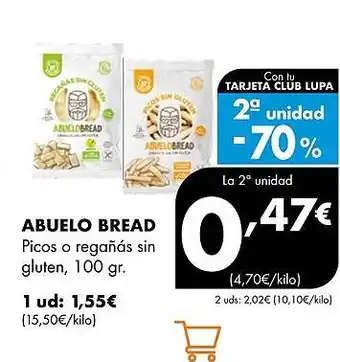 Supermercados Lupa ABUELO BREAD Picos o regañás sin gluten oferta