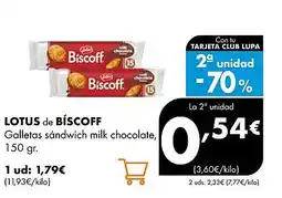 Supermercados Lupa LOTUS DE BÍSCOFF Galletas sandwich milk chocolate oferta