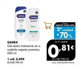 Supermercados Lupa SANEX Gel neutro hidratante sin o cuidado experto protector oferta