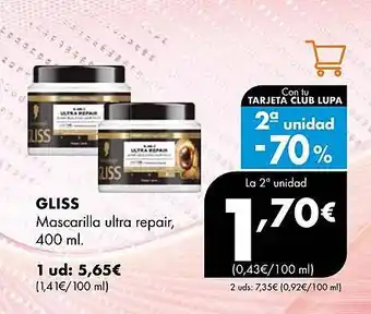 Supermercados Lupa GLISS Mascarilla ultra repair oferta