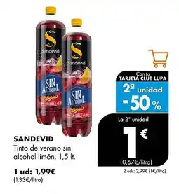 Supermercados Lupa SANDEVID Tinto de verano sin alcohol limón oferta