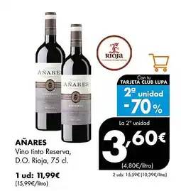 Supermercados Lupa AÑARES Vino tinto Reserva, D.O. Rioja oferta
