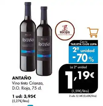 Supermercados Lupa ANTAÑO Vino tinto Crianza, D.O. Rioja oferta