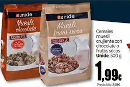 Unide Market UNIDE Cereales muesli crujiente con chocolate o frutos secos oferta