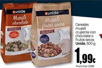 Unide Market UNIDE Cereales muesli crujiente con chocolate o frutos secos oferta