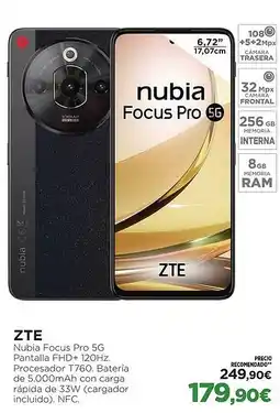 El Corte Inglés ZTE Nubia Focus Pro 5G Pantalla FHD+ 120Hz. Procesador T760. oferta