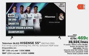 El Corte Inglés HISENSE Televisor QLED 55” 55E7NQ PRO oferta