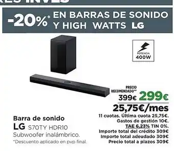 El Corte Inglés LG Barra de sonido oferta