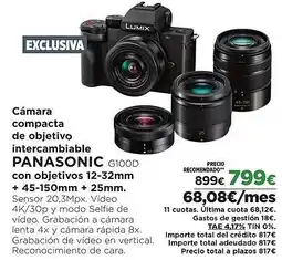 El Corte Inglés PANASONIC Cámara compacta de objetivo intercambiable G100D con objetivos 12-32mm oferta