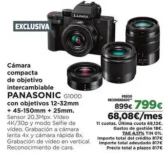 El Corte Inglés PANASONIC Cámara compacta de objetivo intercambiable G100D con objetivos 12-32mm oferta