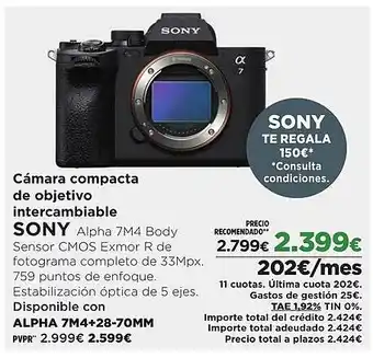 El Corte Inglés SONY Cámara compacta de objetivo intercambiable oferta