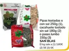 Supeco San blas - pipas tostadas o con sal, cacahuete tostado sin sal o pasas jumbo oferta