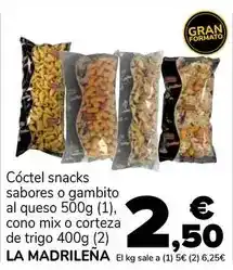 Supeco La madrileña - cóctel snacks sabores o gambito al queso, cono mix o corteza de trigo oferta
