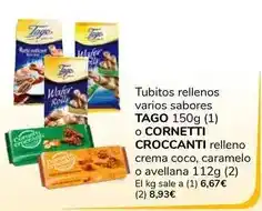 Supeco Tago/cornetti croccanti - tubitos rellenos, relleno crema coco, caramelo o avellana oferta