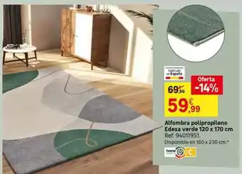 Leroy Merlin Edesa - alfombra polipropileno édesa verde 120 x 170 cm oferta