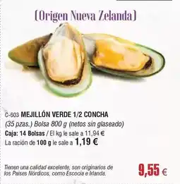 Abordo Origen - mejillón verde 1/2 concha oferta
