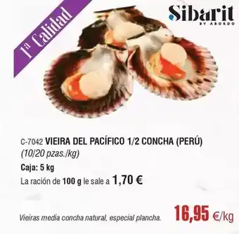 Abordo Sibarit - vieira del pacifico 1/2 concha (peru) oferta