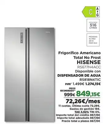 El Corte Inglés HISENSE Frigorífico Americano Total No Frost oferta