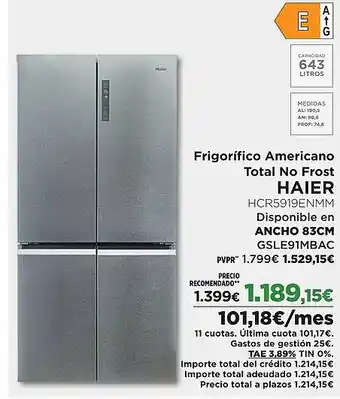 El Corte Inglés HAIER Frigorífico Americano Total No Frost oferta