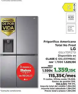 El Corte Inglés LG Frigorífico Americano Total No Frost oferta