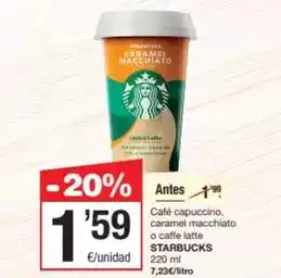 SPAR Fragadis Starbucks - café capuccino, caramel macchiato o caffe latte oferta