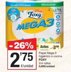 SPAR Fragadis Foxy - papel mega 3 higienico o cocina oferta