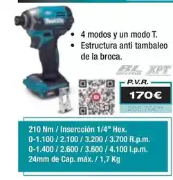 Ferri 210 nm/ insercción 1/4 hex. 0+1,100 2,100/ 3200/ 3700 r.p.m. 0-1400 oferta